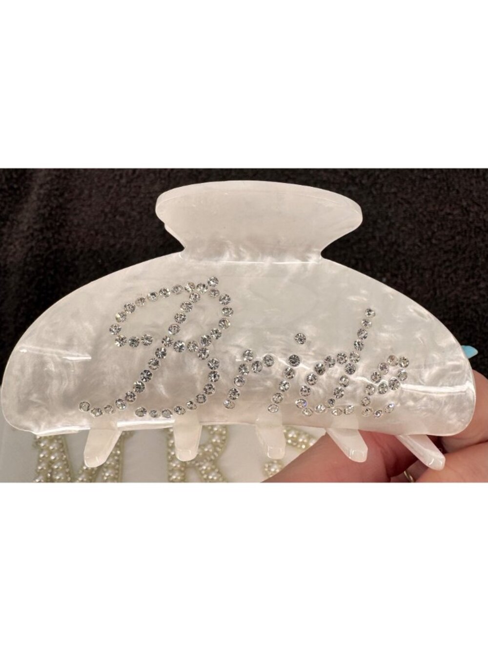 White Bride "Mrs" Clutch With Pearl & Rhinestone Lettering - Picture 11 of 11